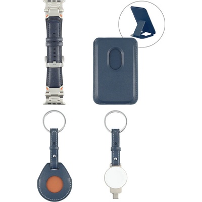 4smarts Комплект портфейл (джоб) с MagSafe, ключодържател за Apple AirTag, док за зареждане на Apple Watch и каишка за Apple Watch - 4smarts Style Accessory Set (тъмносин) (541482)