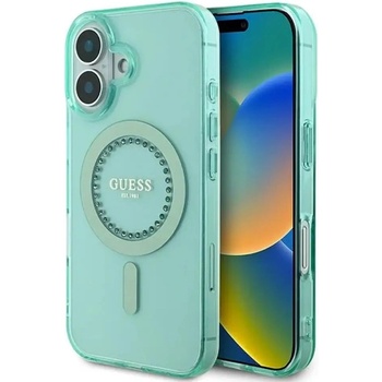 GUESS Калъф Guess IML Rhinestones MagSafe за iPhone 16 Plus - зелен (3666339305918)