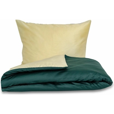 Kvalitex satén povlečení Luxury Collection tmavo zelené / smotanové 220x200 2x70x90