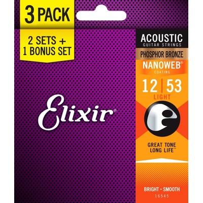 Elixir Nanoweb Phosphor Bronze Light 3-Pack