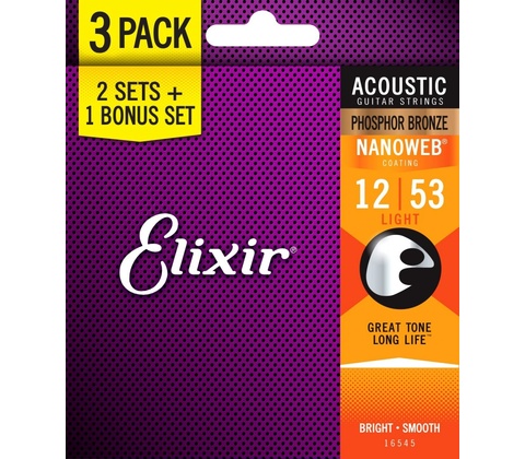 Elixir Nanoweb Phosphor Bronze Light 3-Pack