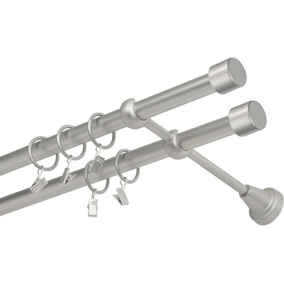 OK-GarnýžeCZ Garnýž kovová dvouřadá 19mm Pullo double satina 250 cm do stěny / kroužky s žabkou