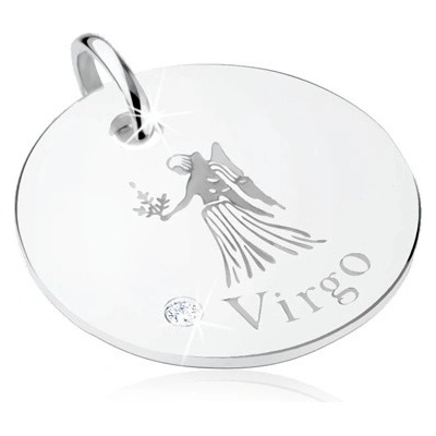 Šperky eshop Plochý a kruhový přívěsek stříbro 925 znamení Panna blyštivý zirkon SP47.28