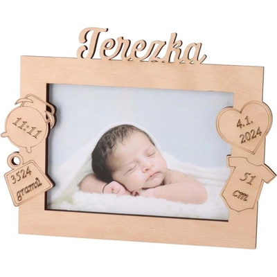 ČistéDřevo Dřevěný fotorámeček se jménem k narození dítěte 18 x 13 cm – Zbozi.Blesk.cz