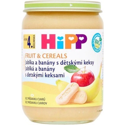 Hipp Príkrm ovocný Bio jablká a banány s detskými keksíkmi 190 g