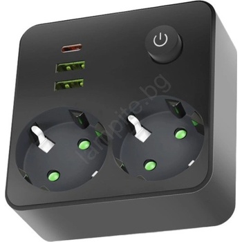 Kobi Разклонител с ключ LINEA 2x230 V + 3x USB A/C SCHUKO, черен (KB0605)