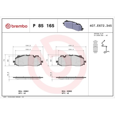 BREMBO Sada brzdových platničiek P85 165X