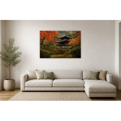 Obraz na plátně – Chrám u jezírka v barevném listí 135 × 90 cm