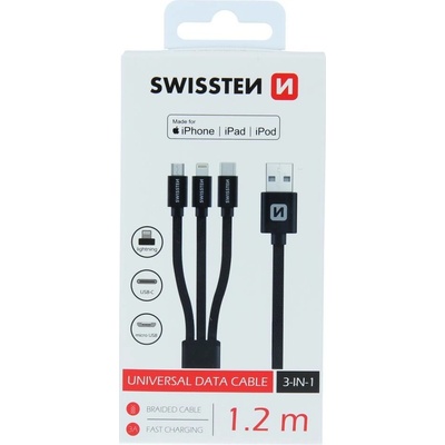 Swissten 72501101 MFi Textile 3in1, 1,2m