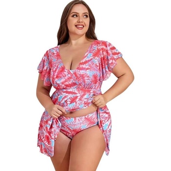 Дамски макси танкини в синьо с коралови листа