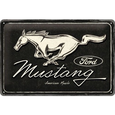 Plechová cedule Ford - Mustang - Logo Black, 30 × 20 cm