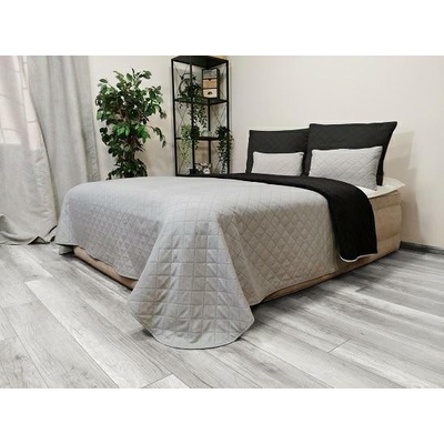 Kontrast přehoz na postel Obojstranne prešívaný DIANA svetlo sivá/čierna 200 x 220 cm