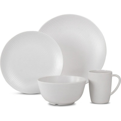 Camp4 Комплект чаши, чинии и купички за хранене Lund от меламин - 16 части - бял (918105)