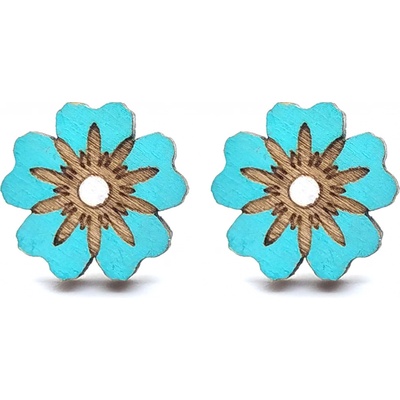 Pehucraft dřevěné náušnice kytičky tyrkysové ph0055