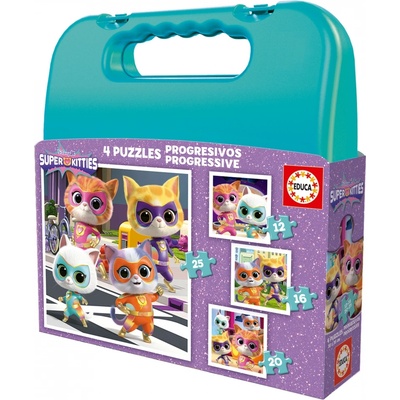 Educa Пъзел в куфарче 4 в 1 Educa - Super Kitties (EDU20341)