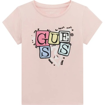 GUESS Бледо розова тениска за мини момиче с гумирани цветни букви Guess