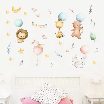 IZMAEL Samolepka na stenu/Tapeta Zvieratká s balónikmi 68 x 118 cm