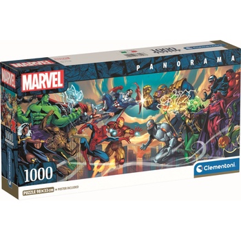 Clementoni Панорамен пъзел Clementoni от 1000 части - Марвел: Герои срещу злодеи (37056)