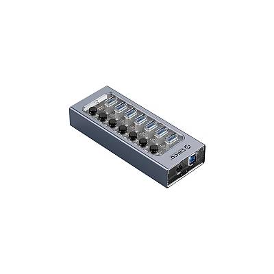 хъб USB3.0 HUB 7 port with Power Adapter, On/Off buttons, Aluminium - AT2U3-7AB-EU-GY (AT2U3-7AB-EU-GY-BP)