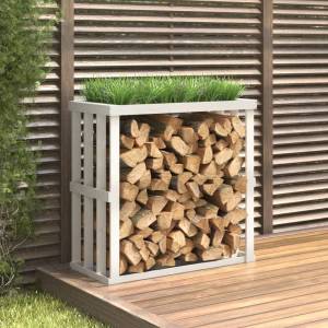 vidaXL Външна поставка за дърва за огрев бяла 33, 5x30x110 см бор масив (822627)