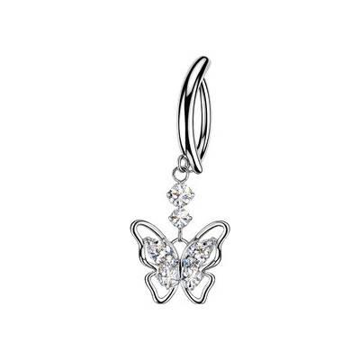 Šperky4U Visací piercing do pupíku s motýlkem WP0136