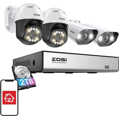 ZOSI 2 pcs C296 WiFi 5MP & 2 pcs C182 WiFi 8MP + NVR 8ch + 2TB HDD