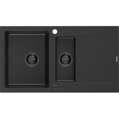 Mexen Matias гранитна мивка 1, 5-комп. с отцедник 900 x 505 mm черен/сребърен металик, черен сифон - 6502901505-73-B (6502901505-73-B)