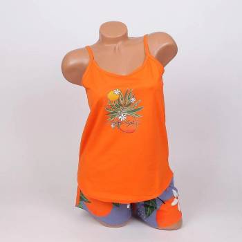 Image 1 of Дамска лятна пижама в оранжево и цвят деним с портокали