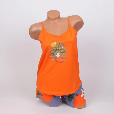 Дамска лятна пижама в оранжево и цвят деним с портокали