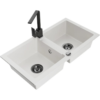 Mexen Mario гранитна мивка с 2 отделения и кухненски смесител Rita, бял - 6504-20-670300-70 (6504-20-670300-70)