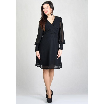 Rumena Официална рокля от черен шифон с v бразно деколте с чупки bf rumena