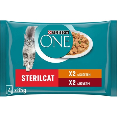 Purina ONE Sterilcat kuře hovězí ve šťávě 4 x 85 g