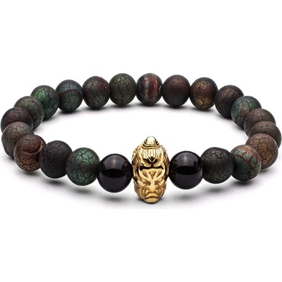 BudNej minerálny náramok BUDDHA z obsidiánu a tibetského achátu MN1041
