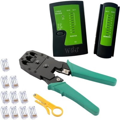 W-star Sada nářadí pro síťaře WS193, tester UTP, kleště RJ45 RJ11, narážeč, 10x RJ45