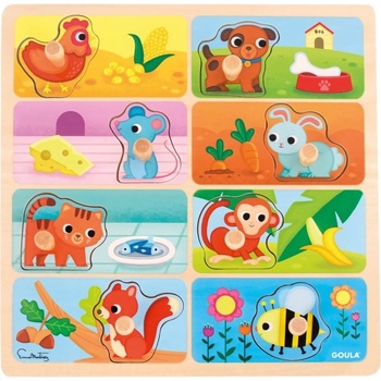 Goula Детски дървен пъзел Goula от 8 части - Кой какво яде (53041)