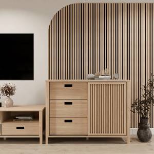 Forte Комод twelve с чекмеджета и плъзгаща се врата 120 см, дъб Рива (jtnk221r-d129)
