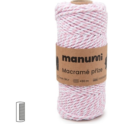 Manumi Macramé příze stáčená 2PLY 3mm růžovo-bílá - 1 ks
