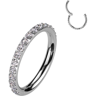 Atreya Titanový kroužek s otevíráním se zirkony čirá velikost 1,6 mm délka průměr 8 mm