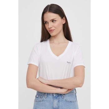 Pepe Jeans Памучна тениска Pepe Jeans LORETTE V NECK в бяло от дантела с изчистен дизайн 3547619.3547621 (PL505826)