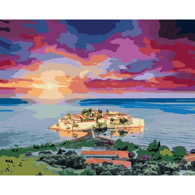 Zuty Malování Podle Čísel Výhled Na Sveti Stefan 80 x 100 Cm Plátno Rám 8596530085874