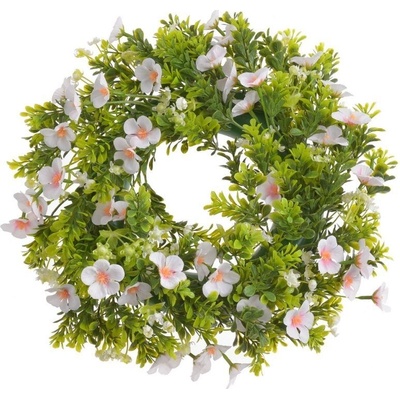 Plastový věnec s květy 33 cm - růžová