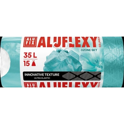 ALUFIX Vrecia na odpadky zaťahovacie LDPE parfumované 35 l 15 ks 20µm Aluflexy tyrkysové