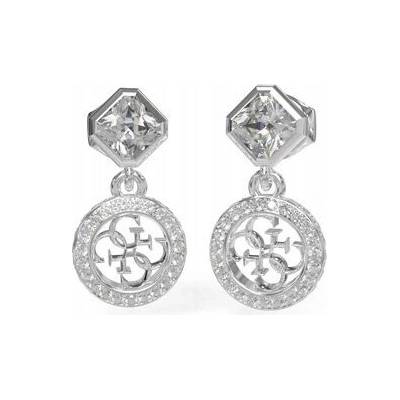 Guess Strieborné náušnice 4G CRUSH visiace logo kryštály JUBE04154JW