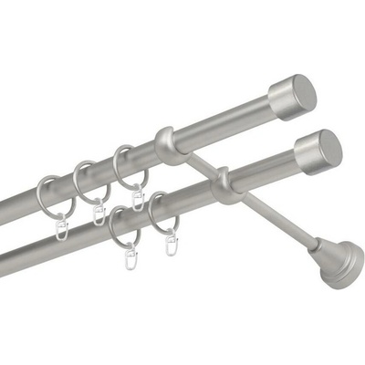 OK-GarnýžeCZ Garnýž kovová dvouřadá 19mm Pullo double satina 100 cm do stěny / kroužky s háčkem