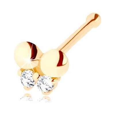 Šperky eshop zlatý piercing do nosu rovný motýlek zdobený čirými zirkonky GG95.22