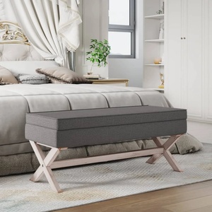 vidaXL Табуретка за съхранение, тъмносива, 110x45x49 см, плат (344523)