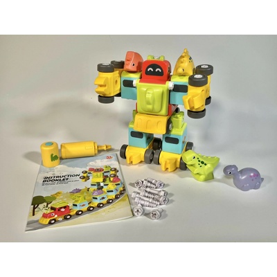 KIDS WORLD MALÝ KUTIL 2 v 1 Vláček s dinosaury a robot, šroubovací stavebnice 154 dílů