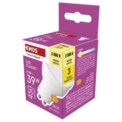 EMOS ZQ8E22 LED žiarovka CLASSIC 4W integrovaný LED zdroj 450lm 3000K