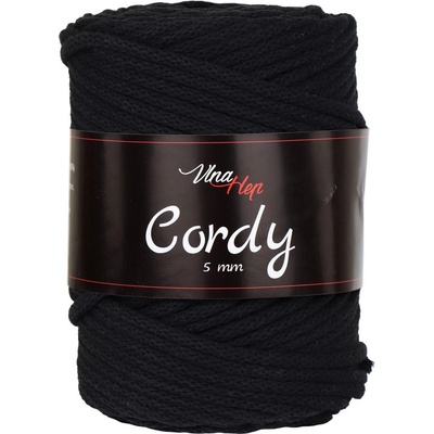 Vlna-hep Cordy 5mm - šňůra - bavlna Cordy 5mm: nová - 8001 Černá