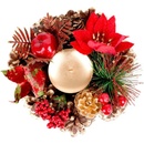 Svietnik MagicHome Vianoce s čečinou a kvetom prírodný 15 cm